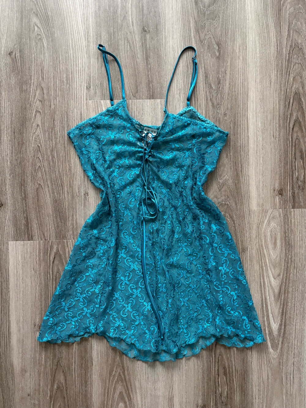 Teal Lace Chemise with Adjustable Spaghetti Straps